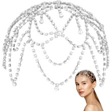 Chaîne à tête de fleur en strass argentée 2 clips