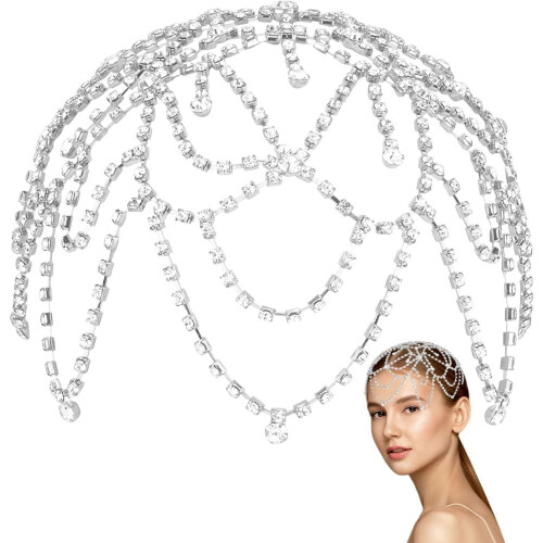 Chaîne à tête de fleur en strass argentée 2 clips
