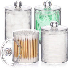 Wattebauschbehälter, durchsichtiges Kunststoffglas mit Deckel, 4er-Pack