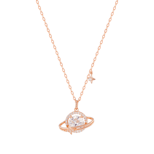 Collier pendentif Saturne en argent sterling S925 et or rose