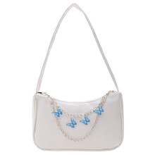 Sacoche de bras rétro papillon pour femme, petit modèle en PU blanc