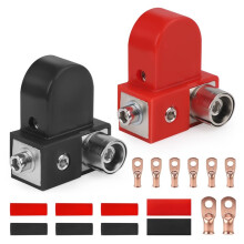 Terminales de Batería Positivo-Negativo de Latón Macizo con Collares Adaptadores, Salidas de Calibre 1X0/2/4 y Calibre 1X4/8