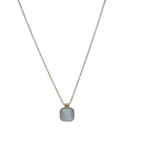 Collier à chaîne dorée avec pendentif carré œil-de-chat