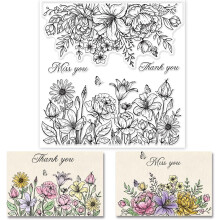 Klare silikone blomsterbladsstempler med ønskeord 6 stk.