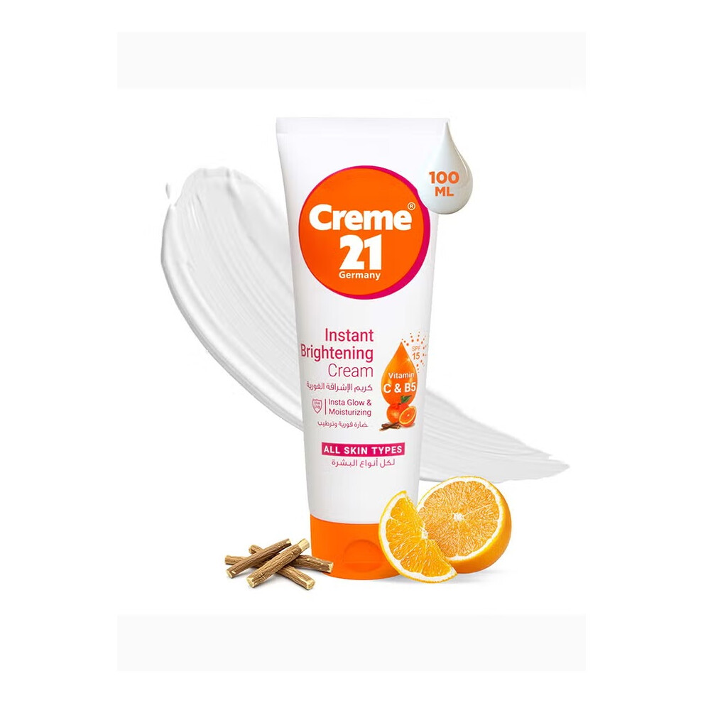 Creme 21 Instant Brighten-ing Cream 100ml | Face Moisturizer with Vitamin C & Pro-B5 | Instant Glow | Fades Dark Spots with SPF 15 Daily Protection