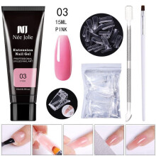 Kit de uñas de gel de extensión Poly, color nude transparente, 15 ml.