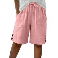 Pantalones cortos casuales para mujer, cintura elástica, pierna ancha, largo hasta la rodilla.