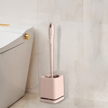 Juego de escobilla y soporte para inodoro, plástico rosa, 15,3 pulgadas.