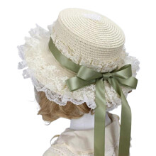 Cappello francese con bordo in pizzo e fiocco, regolabile