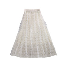 Women's pleated long skirt with ruffle and mesh tulle
