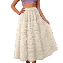Jupe longue fluide en tulle pour femme, taille haute