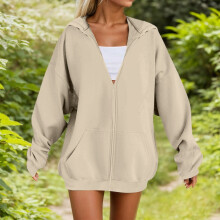 Sweat à capuche en polaire pour femme, coupe ample et décontractée, manches longues