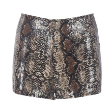 Short stretch à paillettes et sequins imprimé animal taille élastique