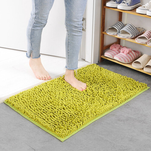Tapis de bain en chenille vert gazon antidérapant 40 x 60 cm