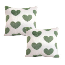 Groene Valentijnskussenhoezen met hartjesmotief (18x18 inch), set van 2
