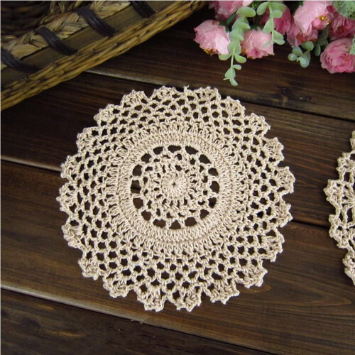 Crochet Cotton Lace Placemats 7 Inch 4-Pack Beige White 2