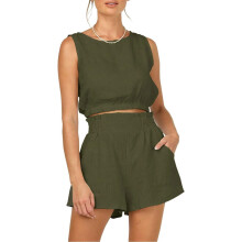 Naisten kesäinen kaksiosainen asu: hihaton crop top ja