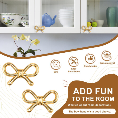 Gold Brass Bow Drawer Knobs 4 pcs 2