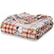 Coperta in velluto di peluche con Snoopy, fantasia a quadri beige per le vacanze, misura king size 90x108