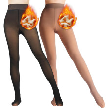 Meias-calças femininas de cintura alta com forro de lã (2 pares)
