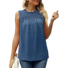 Dames tanktop met rucheskraag van chiffon en Zwitserse stippen