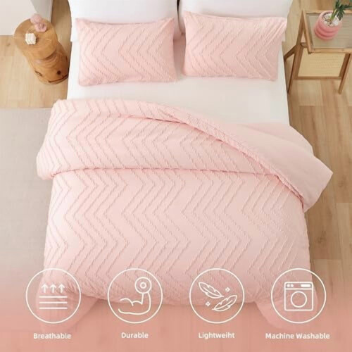 Σετ παπλωμάτων Queen Pink Boho Chevron 3 τεμάχια 1
