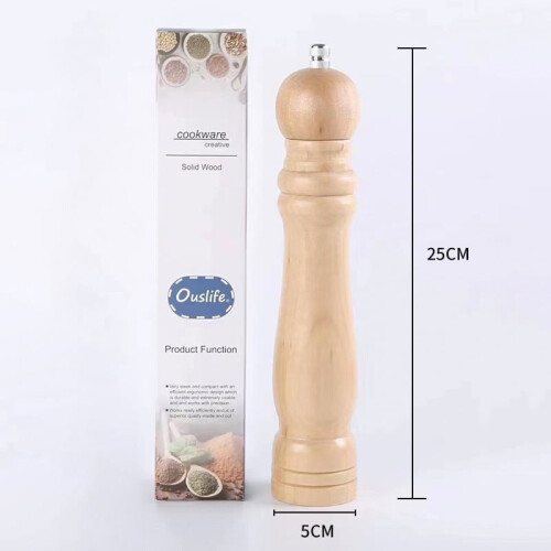 Moedor de pimenta ajustável em madeira de faia, 25 cm (10 polegadas).
