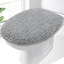 Chenille toiletbrilhoes lichtgrijs 17,5 x 15 inch