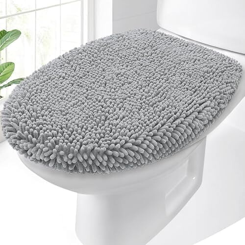 Chenille-Toilettendeckelbezug, hellgrau, 17,5 x 15 Zoll