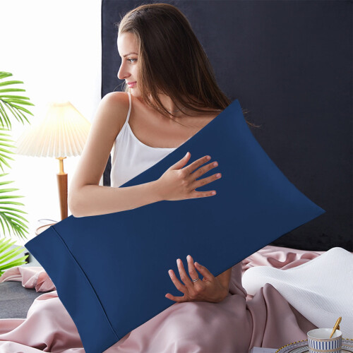 Set di 2 federe per cuscini matrimoniali, blu navy, extra morbide e rinfrescanti 1