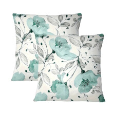 Boheemse kussenhoezen met aquarel bloemenprint in mintwit