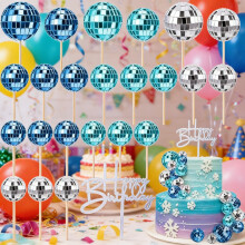 Discokugel-Cupcake-Topper Retro 70er/80er Jahre Rosa Blau 24 Stück