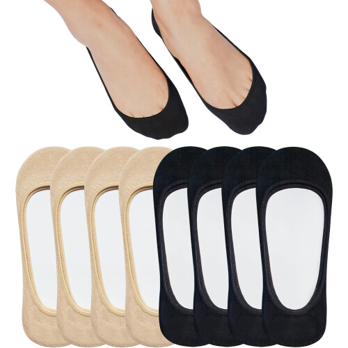 Dames onzichtbare sokken, antislip, extra laag model, 4-8 stuks