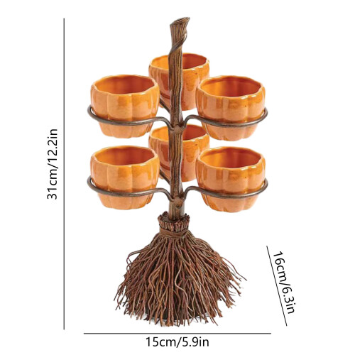 Présentoir à goûter citrouille d'Halloween avec motif balai (1 pièce) 2