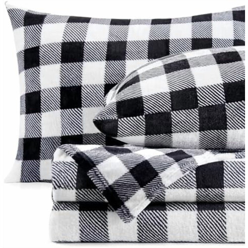 Σετ σεντόνια Queen Flannel Red Black Plaid 4 τεμαχίων