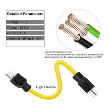 6st 2Ft 3-Stiftskontakt Till Plugg Dubbel Hanförlängningssladd, 12AWG 125V NEMA 5-15P Till 5-15P Sladdadapter, RV, för Överföringsbrytare