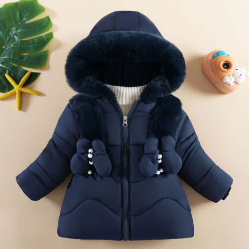 Girls Dark Blue Quilted Winter Parka Medium-Long 1