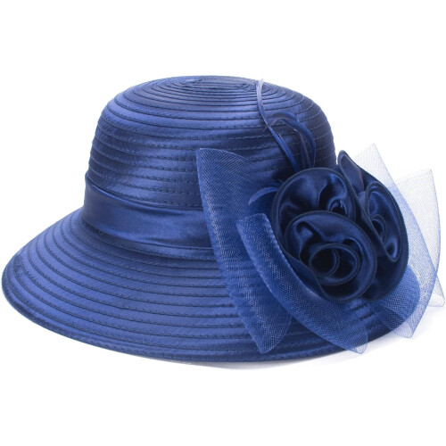 Chapéu de sol feminino em cetim com proteção UV e aba larga. 2