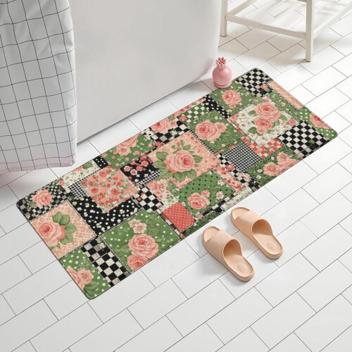 Tapete floral para banheiro, antiderrapante, em microfibra, 60 x 152 cm (24 x 60 polegadas). 1