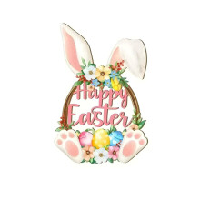 Corona de madera para puerta de Pascua con conejito y huevo, 14,5 pulgadas.