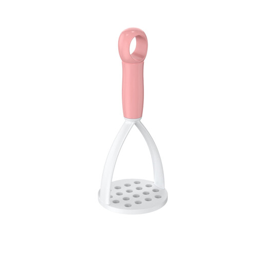 Rosa potatisstötare med ergonomiskt handtag och bladbas,