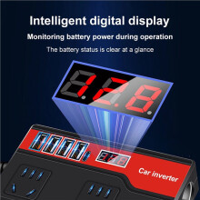 3X Auto-Wechselrichter 12V/24V auf AC 220V Auto-Stromrichter 2000W mit 4USB-Anschlüssen Digitalanzeige Auto-Netzadapter,A