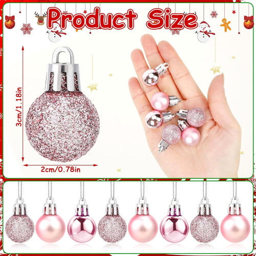 Pink Mini Julepynt Vintage Glitter 24 STK 1