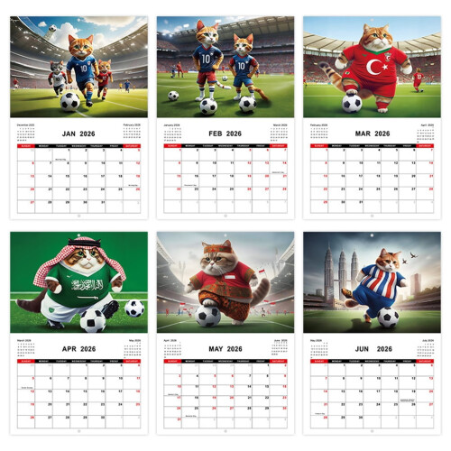 Grappige voetbalkat wandkalender 2026