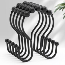 Crochets de rideau de douche noirs antirouille (12 pièces)