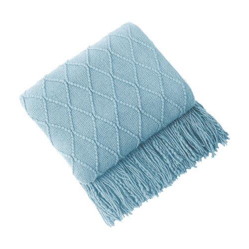 Soft Knitted Blanket with Fringe Blue 180x130cm 1
