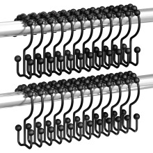 Crochets de rideau de douche en métal antirouille, lot de 24, noirs
