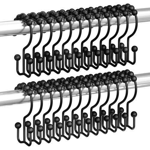 Duschvorhanghaken, rostfreies Metall, 24er-Pack, Schwarz
