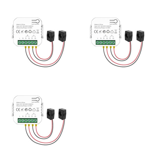 3X Tuya Wifi  Power Meter med Strömtransformator Clamp 2 Channel 80A  Meter  Home Wattmeter