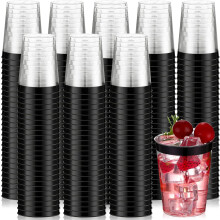 Vasos de plástico transparente con borde negro, 295 ml (10 oz), 200 unidades